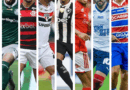 Montagem com fotos dos jogadores Vitor Roque, Arrascaeta, Alisson, Marlon Freitas, Alan Patrick, Everton Ribeiro e Deyverson