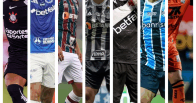 Montagem de fotos apresenta os jogadores Memphis, Gabigol, Cano, Hulk, Vegetti, Braithwaite e Lucas Arcanjo