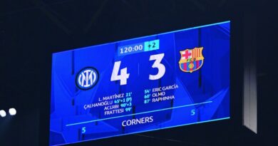 Placar do estádio San Siro mostra Inter 4 x 3 Barcelona