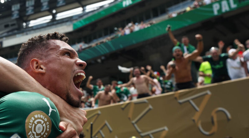 O atacante Paulinho vibra com o gol marcado na vitória do Palmeiras sobre o Botafogo no Mundial de Clubes da FIFA
