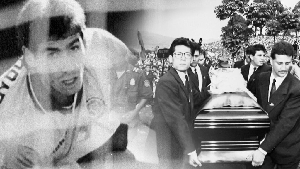 Funeral do zagueiro Andrés Escobar, da Colômbia, assassinado após fazer gol contra na que eliminou a Colômbia da Copa do Mundo de 1994