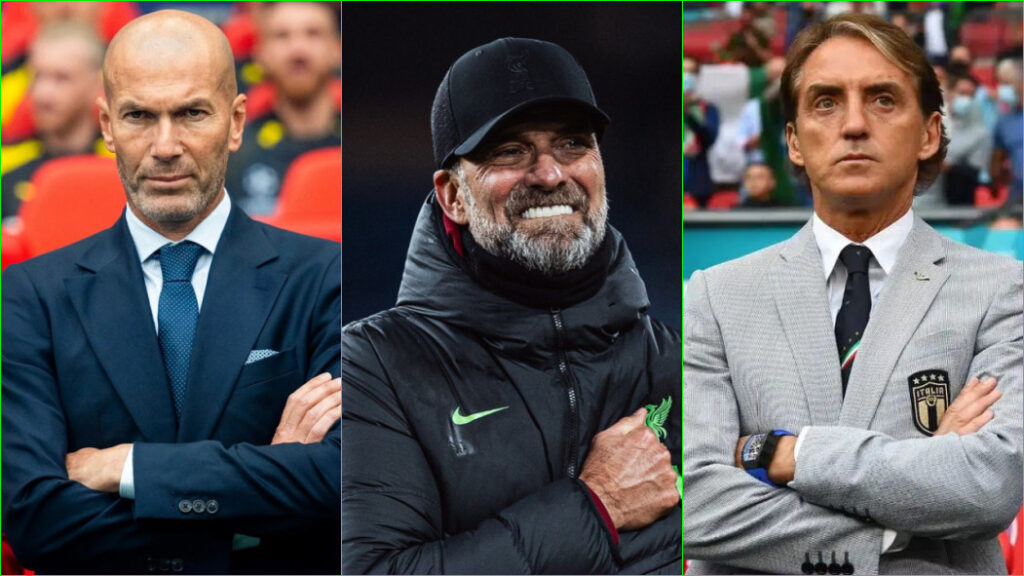 Zinedine Zidane, Jürgen Klopp e Roberto Mancini são os novos treinadores de França, Alemanha e Itália