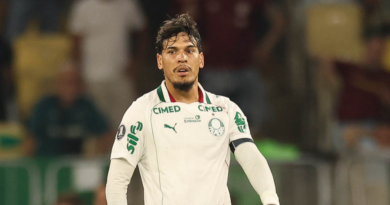 Gustavo Gómez em ação pelo Palmeiras em partida contra o Fluminense na Copa Libertadores da América